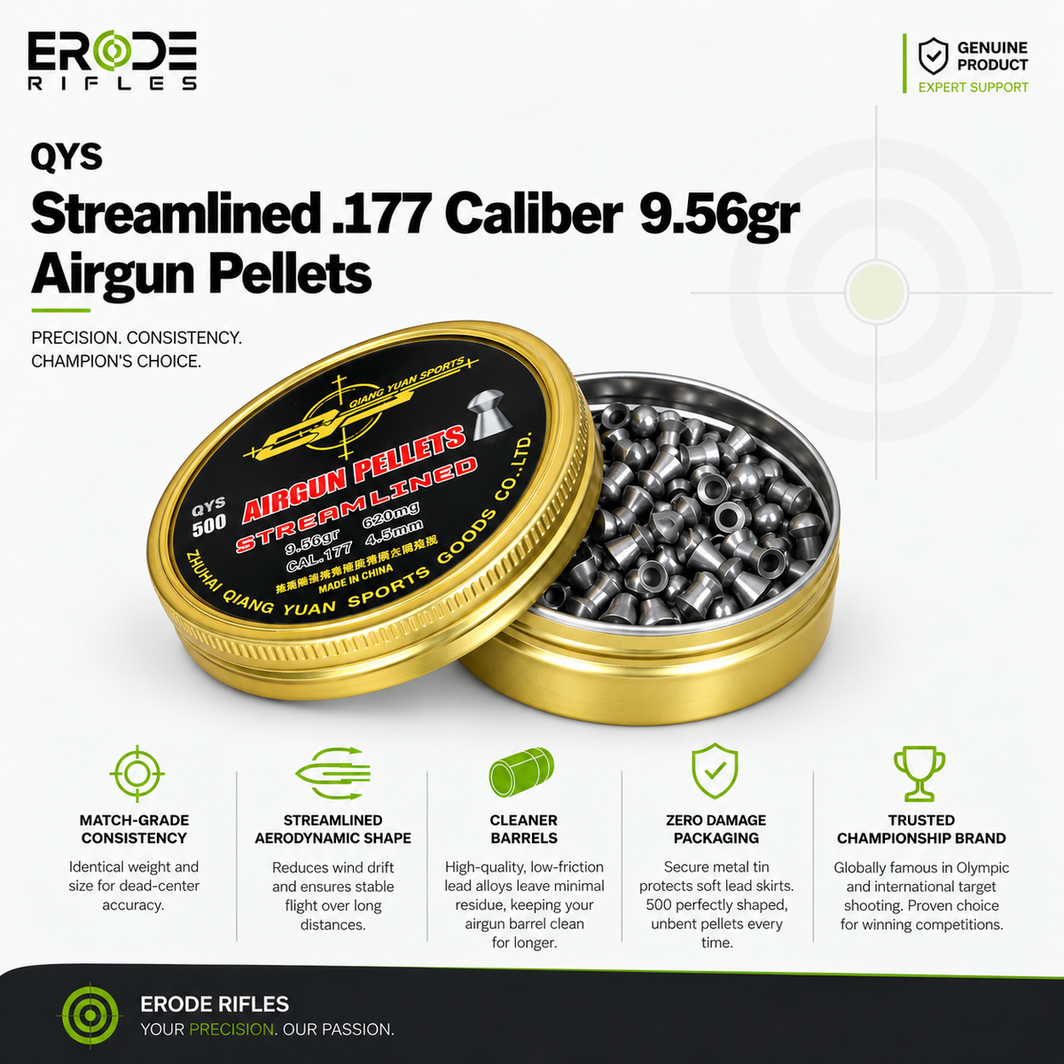 QYS Streamlined 9.56 Gr Airgun Pellets