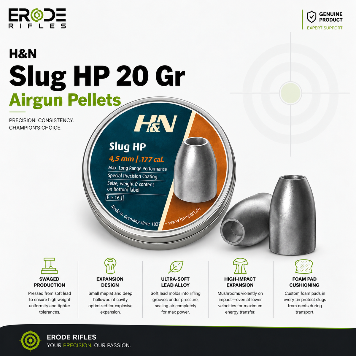 H&N Slug HP 20 Grain Airgun Pellets