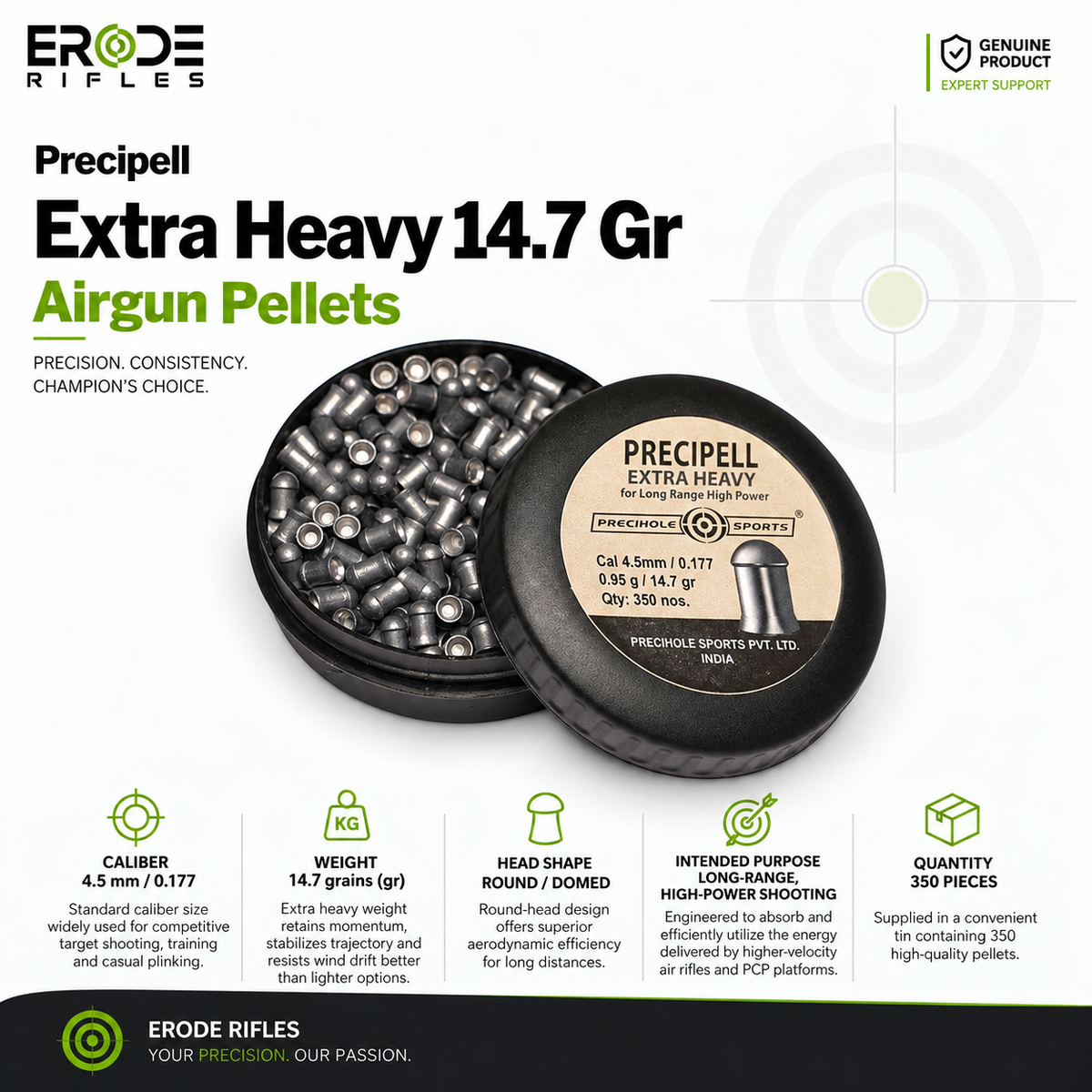 Precipell Extra Heavy .177 Caliber Airgun Pellets (14.7 gr)