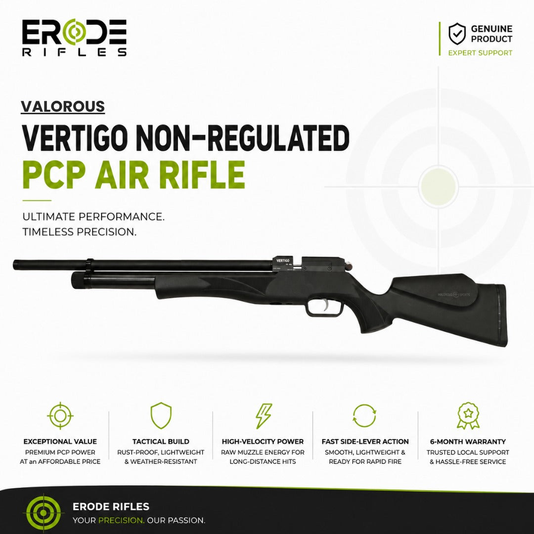 VALOROUS SPORTS VERTIGO Bolt Action 0.177 PCP Air Rifle – Non Regulated Synthetic Black
