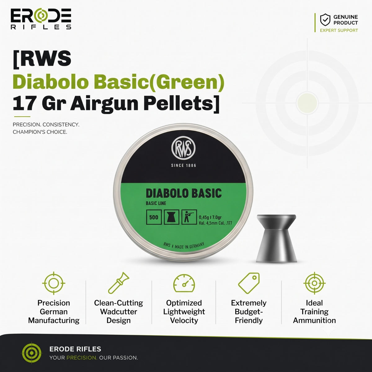 RWS Diabolo Basic(Green) 17 Gr Airgun Pellets